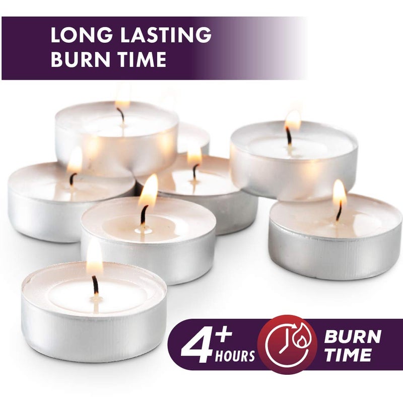 MontoPack Unscented Tea Light Candles 45 Pack | 4 Hours, White, Smokeless, Dripless Small Votive Paraffin Tealights | Long-Lasting for Home, Shabbat, Weddings, Events, Emergencies | Mini Candles Bulk - Image 4